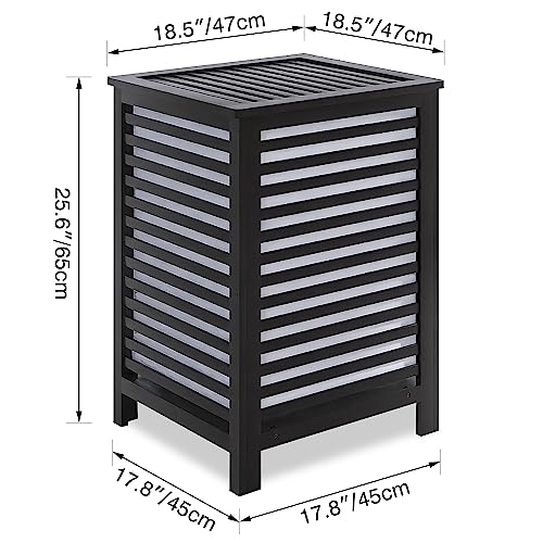 SMIBUY Double Laundry Hamper with Lid, 120L Bamboo Laundry Basket with Removable Liner Bag, 2-Section Clothes Divider Laundry Sorter for Laundry Room, Bathroom, Bedroom (Black) - Image 3