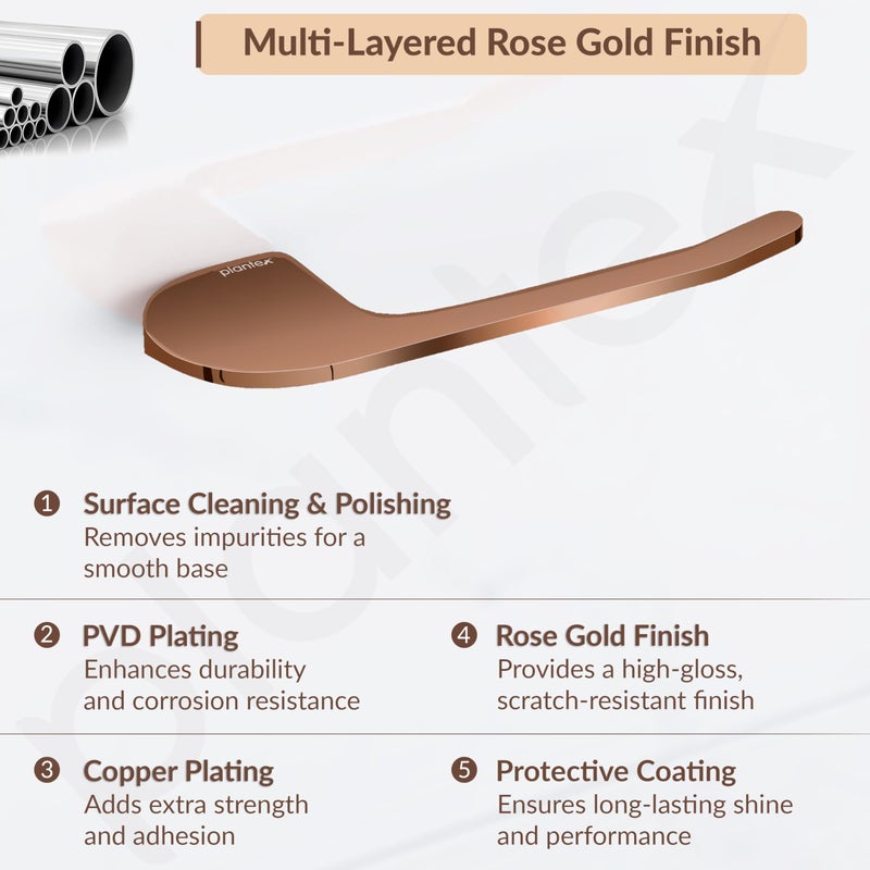 plantex Plantex Smero Pure Brass Toilet Paper Holder/Toilet Paper Roll Holder/Tissue Paper Roll Holder for Bathroom - Smart (PVD Rose Gold) - Image 3