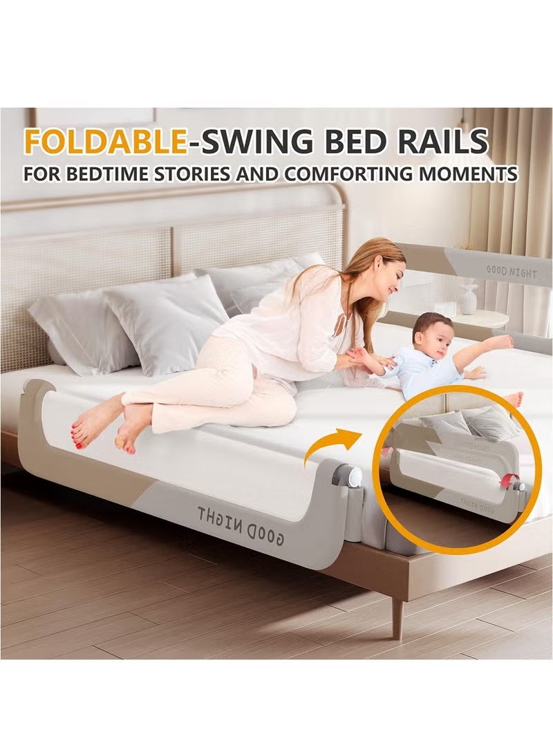 WALALLA Toddler Bed Rails for Crib, Foldable Bed Rail for Toddlers, Portable Bed Rails Guard Bumper for Kids, Safe Bed Side Rail for Twin, Queen, King, Full Size Beds Beige 150cm - Image 2