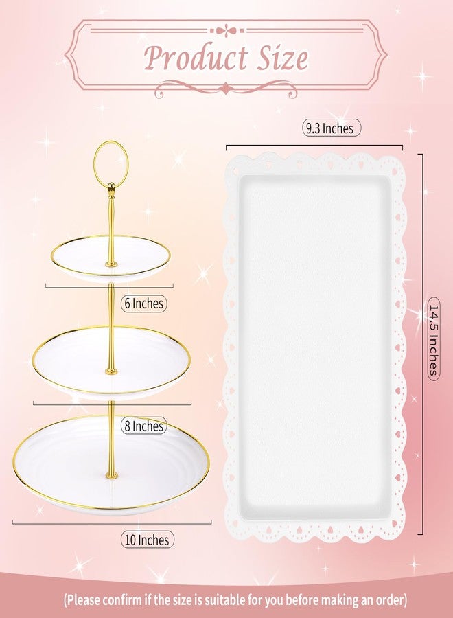 PinCute 5 Pcs Dessert Table Display Set - 2 X Cupcake Stand Holder/Cup Cake Tier Tower & 3 X Serving Tray Combo for Tea Party, Birthday, Baby Shower (Round) - Image 2