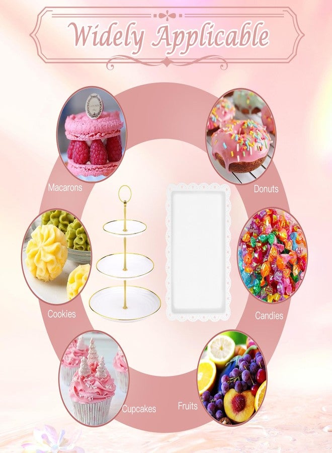 PinCute 5 Pcs Dessert Table Display Set - 2 X Cupcake Stand Holder/Cup Cake Tier Tower & 3 X Serving Tray Combo for Tea Party, Birthday, Baby Shower (Round) - Image 4