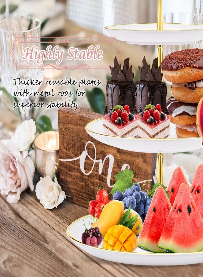 PinCute 5 Pcs Dessert Table Display Set - 2 X Cupcake Stand Holder/Cup Cake Tier Tower & 3 X Serving Tray Combo for Tea Party, Birthday, Baby Shower (Round) - Image 3