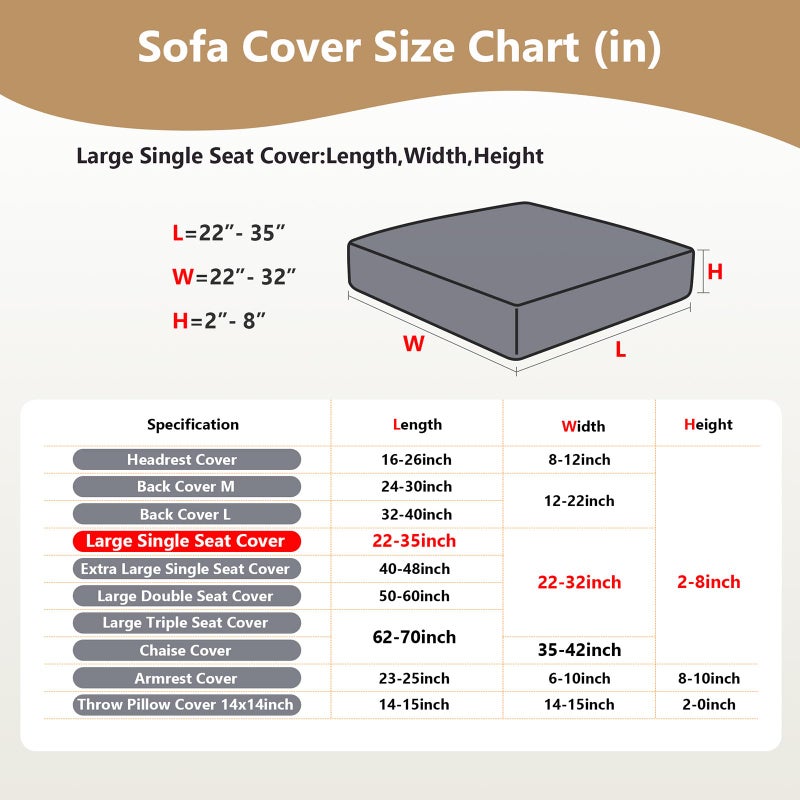Yoovat Couch Cushion Covers for Sofa Couch Covers Wear-Resistant Universal Sofa Cover Washable Stretch for Sectional Slipcovers (Texture-Brown,Large Single Seat Cover) - Image 3