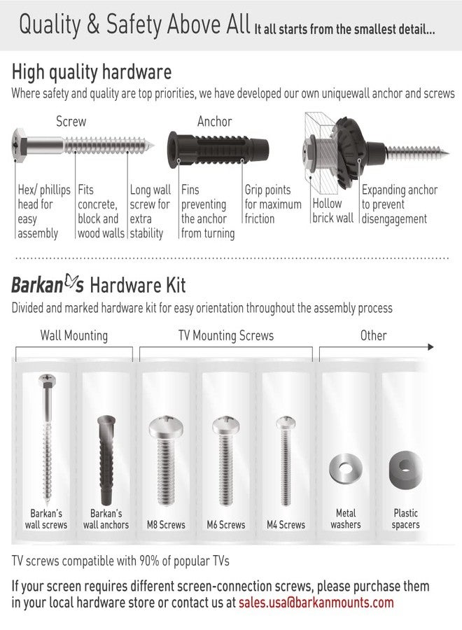 Barkan TV Wall Mount, 13-58 inch Full Motion Articulating - 4 Movement Screen Bracket, Holds up to 55lbs, Fits LED OLED LCD - Image 5