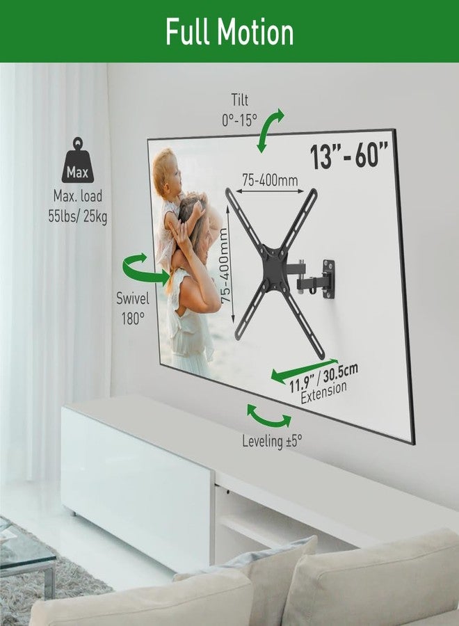 Barkan TV Wall Mount, 13-58 inch Full Motion Articulating - 4 Movement Screen Bracket, Holds up to 55lbs, Fits LED OLED LCD - Image 2