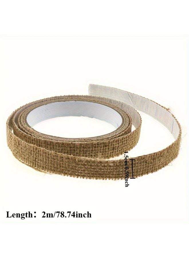 2pcs Natural Jute Self Adhesive Tape 1 5cm x 79 Inch Rustic Ribbon for Crafts Gift Wrapping - Image 3