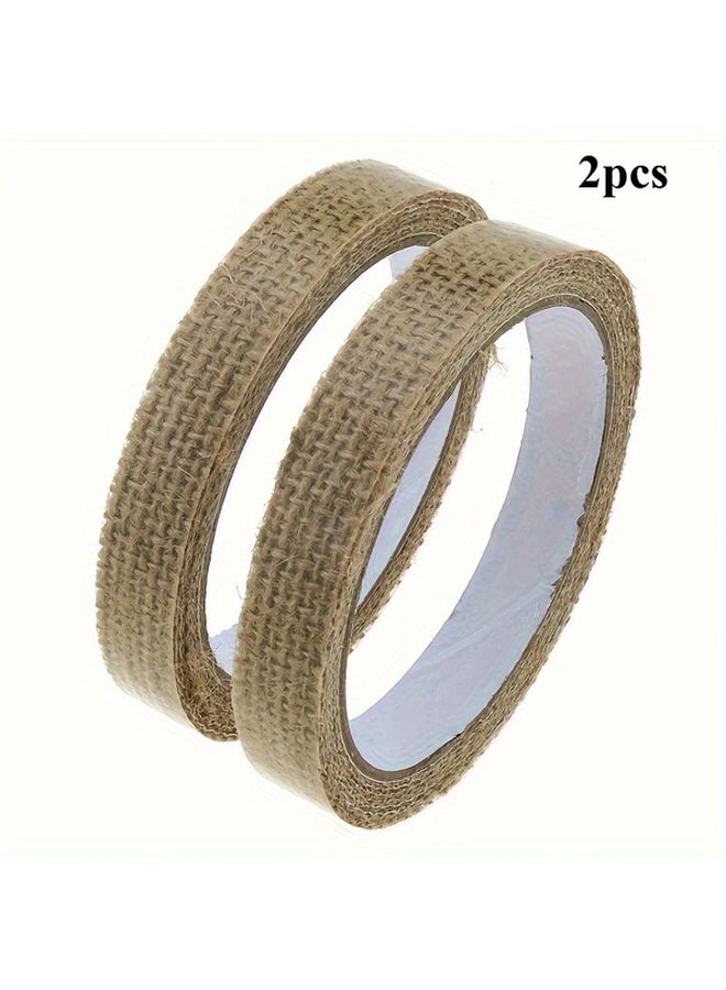 2pcs Natural Jute Self Adhesive Tape 1 5cm x 79 Inch Rustic Ribbon for Crafts Gift Wrapping - Image 2