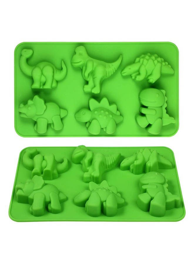 Webake Dinosaur Silicone Molds, 2 Pack Cute Dinosaur Molds for Cartoon Dino Chocolate Candy Cake Decorating Handmade Soap Crayons - Image 1