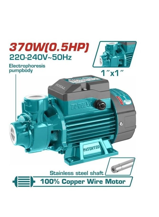 TOTAL TOTAL Water Pump 1"x1", 370W- TWP137016, Peripheral Pump for Pool, Garden, and Water Supply - 220-240V, 0.5HP, Max Flow 30L/min, Max Head 30m, Aluminum Wire Motor, Brass Impeller - Image 1
