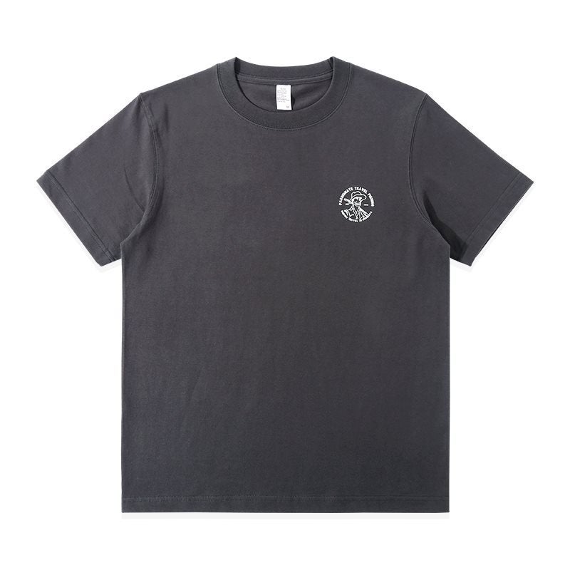 Retro Olive Green 250G Heavy Combed Cotton Crew Neck Printed Short Sleeve T-Shirt Men'S Army Green Design Sense Half Sleeve - Image 1