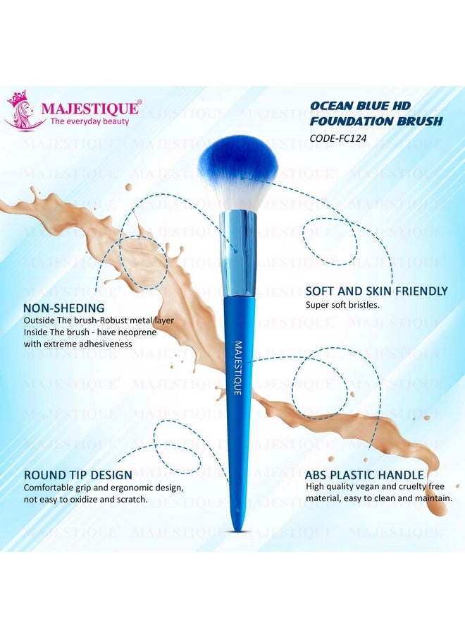 MAJESTIQUE Majestique Ocean Blue HD Foundation Brush | Soft, Dense, Ergonomic Beauty Blender Brush | For Flawless Foundation and Powder Application - 1Pc/Blue  - Image 3