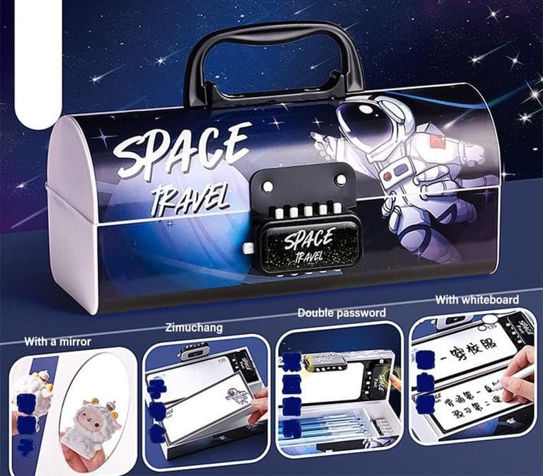SAJANI Plastic Multi-Functional Pencil Box With Double Password Lock, Stationary Organizer Case, Suitcase Style Pencil Case For Boys & Girls (Pack Of 1, Space Travel, blue) - Image 5