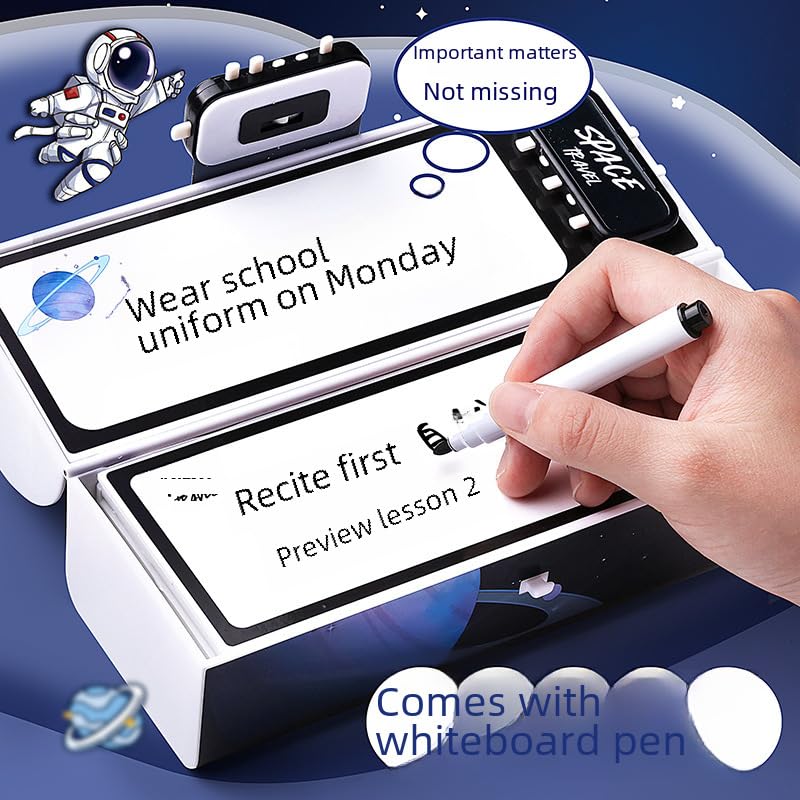 SAJANI Plastic Multi-Functional Pencil Box With Double Password Lock, Stationary Organizer Case, Suitcase Style Pencil Case For Boys & Girls (Pack Of 1, Space Travel, blue) - Image 3