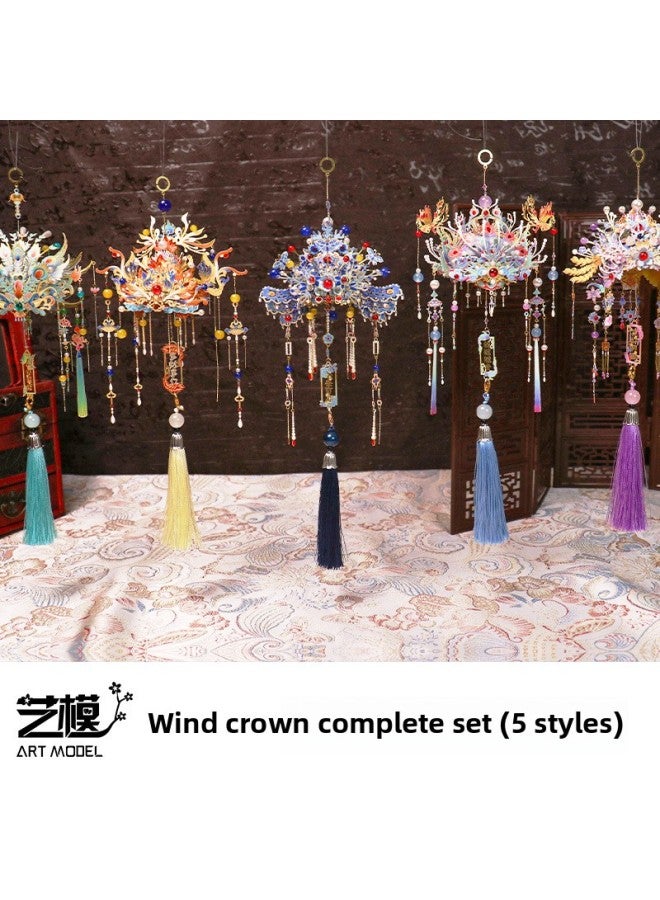 Art Model Phoenix Crown 3D Three-dimensional Puzzle Metal Assembled Model Handmade DIY Material Car Pendant Gift For Girlfriend-Color:Box Set (5 Styles + 5 Ropes + 5 Lights) + Tools - Image 1