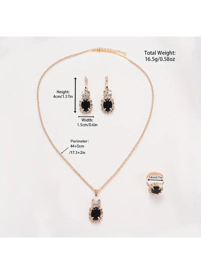 Geneva Women Watch Sets, 4 Pcs Luxury Fashion Women Watch Set Black Strap Ladies Quartz Wristwatch Rhinestone Alloy Bracelet - Image 4