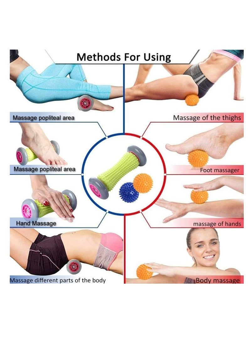 FengSVMA Foot Roller Massage Ball for Relief Plantar Fasciitis and Reflexology Massager for Deep Tissue Acupresssure Recovery for PLA Relax Foot Back Leg Hand Tight Muscle, 1 roller and 2 Spiky Balls（The color of the ball is random）  - Image 4