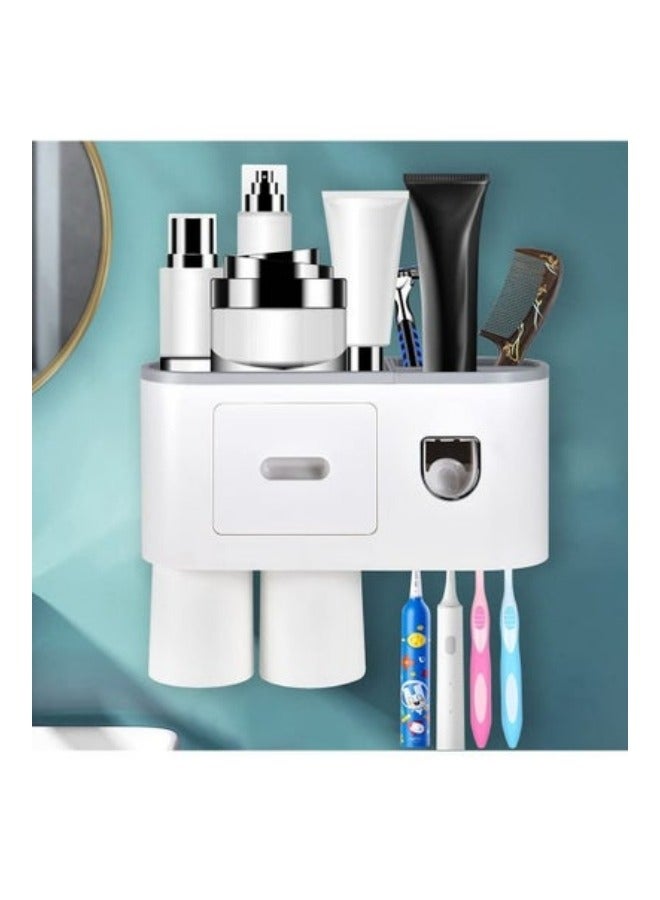 MIXDE Wall Mounted Toothpaste Dispenser And Toothbrush Holder With Two Magnetic Cups  - Image 1