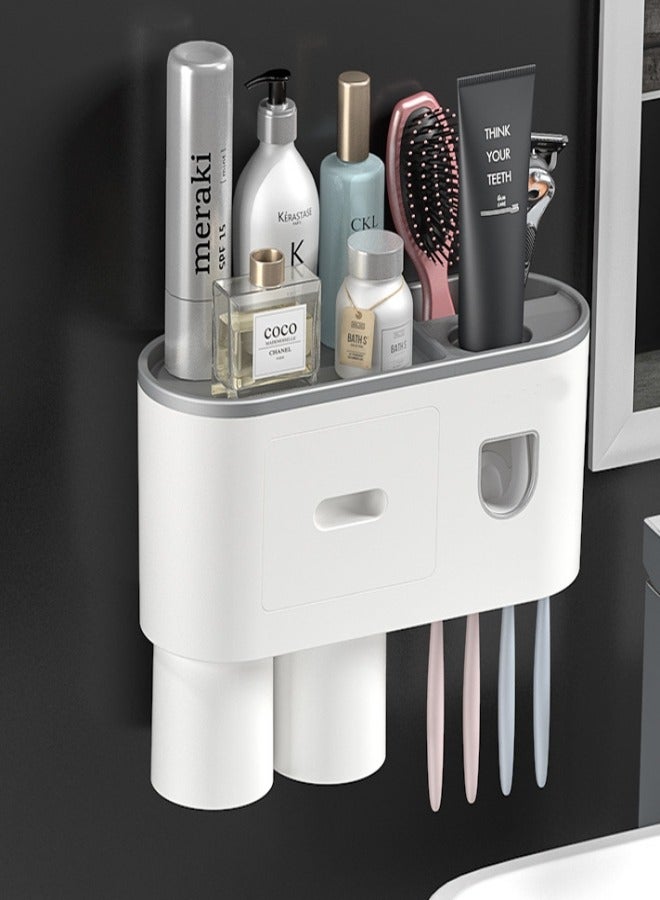 MIXDE Wall Mounted Toothpaste Dispenser And Toothbrush Holder With Two Magnetic Cups  - Image 2