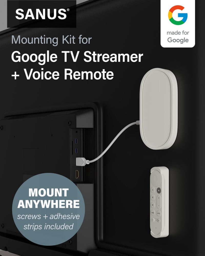 Sanus Mounting Kit for Google TV Streamer (4K) & Google TV Voice Remote Mounts â€“ Conceal Google TV Streamer Behind TV for Cable-Free Look â€“ Mount Google TV Voice Remote on Wall for Easy Access - Image 2