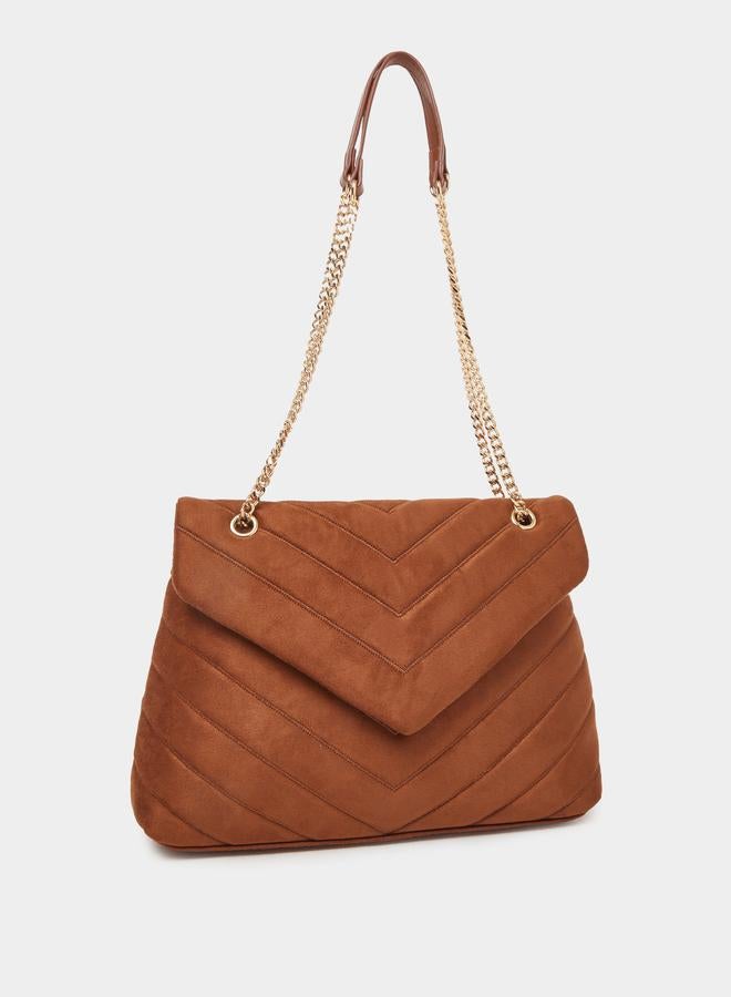 Styli Brown Chevron Shoulder Bag - Image 1
