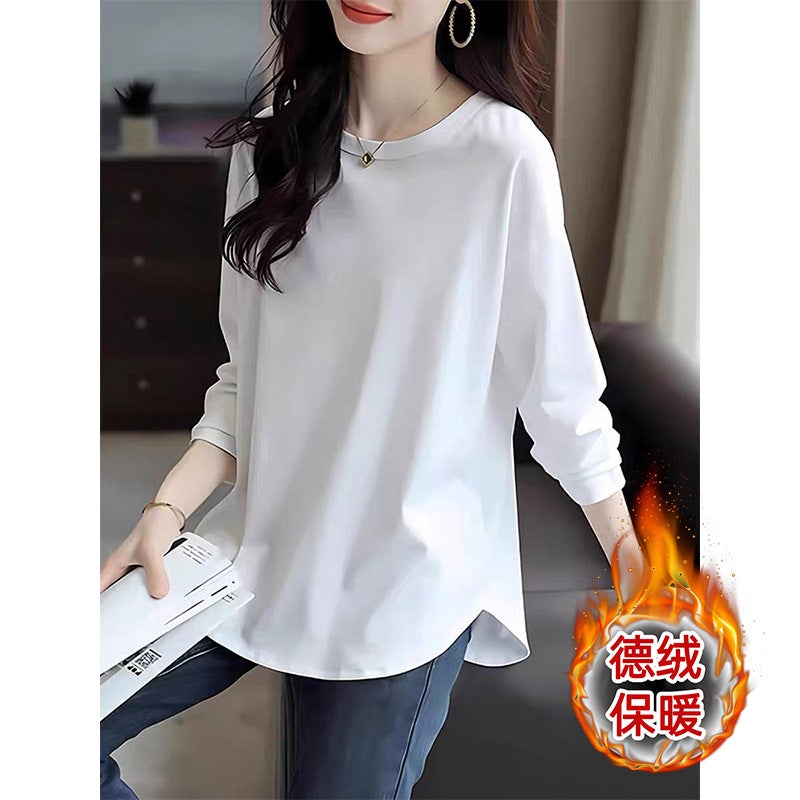 Foreign style Korean version of this years autumn and winter new German velvet long sleeve bottoming shirt curved hem design feeling womens clothing Gray - Image 5