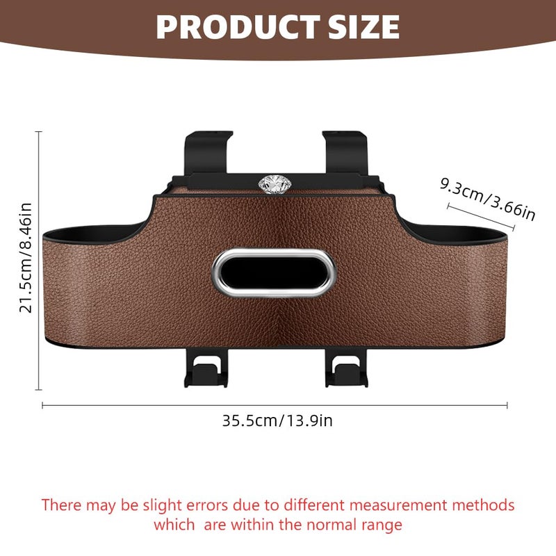 STHIRA 4 in 1 Car Organizer with Hooks Hanging Headrest Car Tissue Paper Holder Backseat Phone Holder Dual Compartment Cup Holder Design Fashion PU Plastic Car Organizer, Automobiles, Brown - Image 2