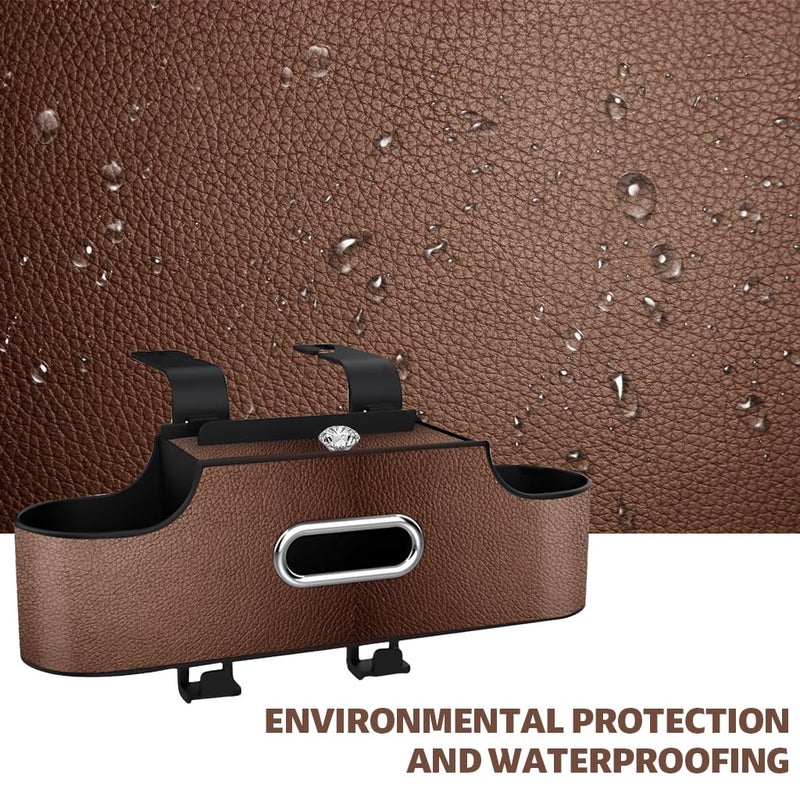 STHIRA 4 in 1 Car Organizer with Hooks Hanging Headrest Car Tissue Paper Holder Backseat Phone Holder Dual Compartment Cup Holder Design Fashion PU Plastic Car Organizer, Automobiles, Brown - Image 5