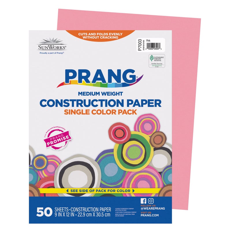 Prang (Formerly SunWorks) Construction Paper, Pink, 9" x 12", 50 Sheets - Image 1