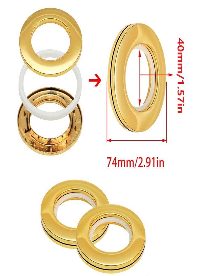 Adyoney 20 Pcs Plastic Curtain Grommets, ABS Curtain Eyelet Rings, Round Rings, Inner Diameter 1-9/16"(40mm), External Diameter 2.91"(74mm), for Window Curtain Rods(Bright Gold) - Image 3