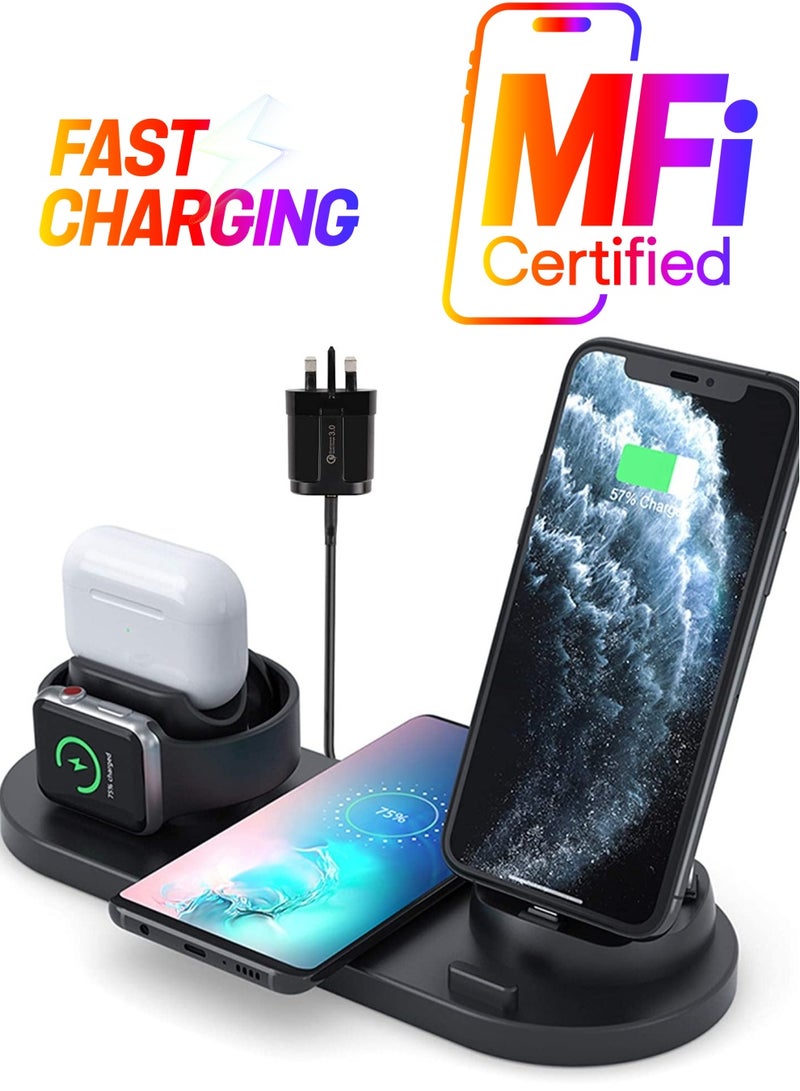ELTRAZONE 6 in 1 Wireless Fast Charging Stand for Apple Watch/AirPods/iPhone/ Samsung - Image 1