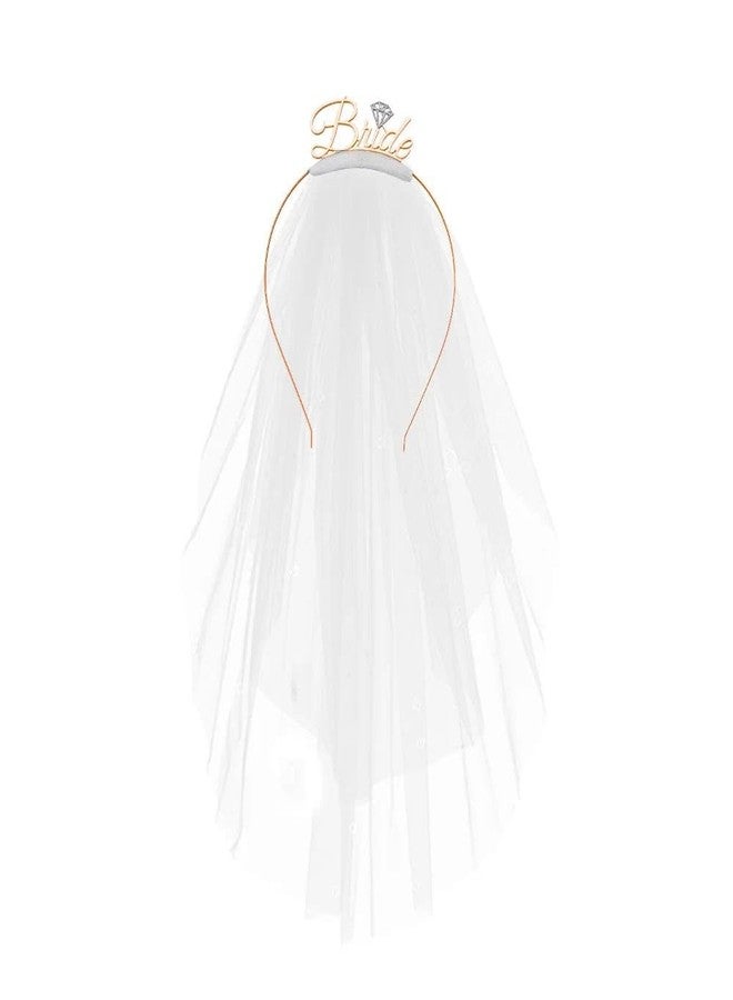 Guqqeuc Bride Headband with Veil Bachelorette Party Hairband Bridal Hairbands and Veils for Bridal Shower Hair Accessories Wedding Headpiece Engagement Party Hair Decorations for Bride-to-Be, Rose Gold - Image 1