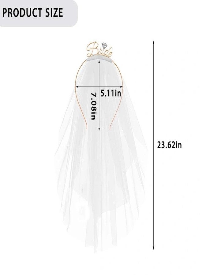 Guqqeuc Bride Headband with Veil Bachelorette Party Hairband Bridal Hairbands and Veils for Bridal Shower Hair Accessories Wedding Headpiece Engagement Party Hair Decorations for Bride-to-Be, Rose Gold - Image 2