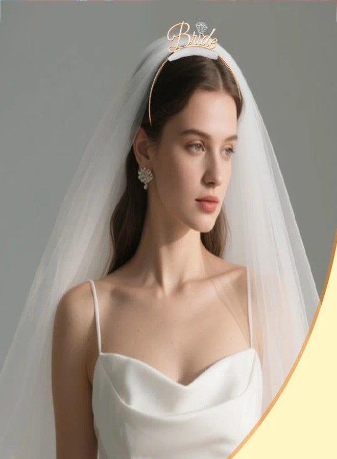 Guqqeuc Bride Headband with Veil Bachelorette Party Hairband Bridal Hairbands and Veils for Bridal Shower Hair Accessories Wedding Headpiece Engagement Party Hair Decorations for Bride-to-Be, Rose Gold - Image 3