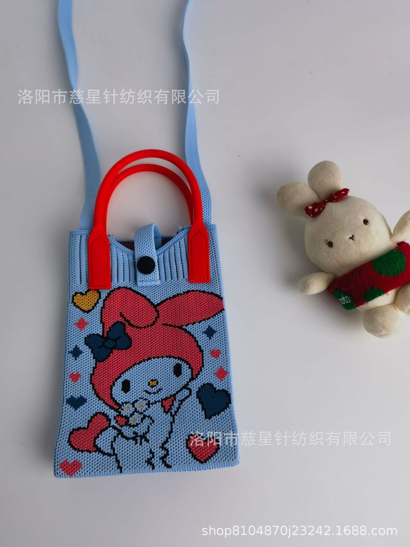 2025 Autumn New Style Girl'S Heart-Shaped Handbag For Carrying Mobile Phones, Knitted Crossbody Bag, Portable Textured Small Handbag - Image 1