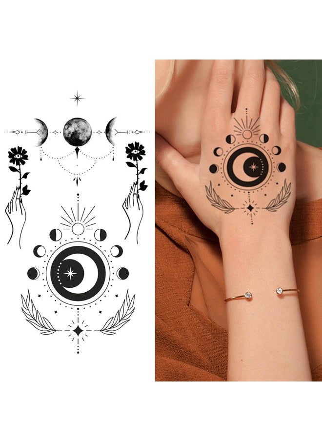 Glaryyears - 20 Sheets Black Tiny Temporary Tattoo, Hands Face Tattoo Sticker for Men Women, Moon Butterly Bird Flower Floral Designs Body Art on Arm Neck Shoulder Clavicle Waterproof - Image 1