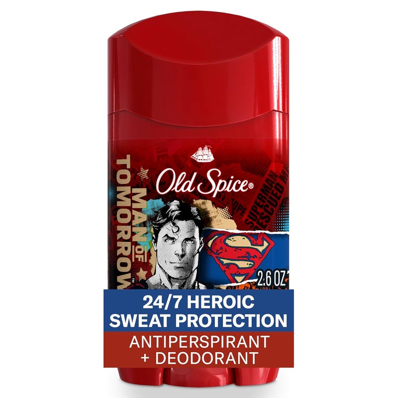 Old Spice مزيل العرق و مضاد التعرق أولد سبايس للرجال، انتعاش على مدار 24/7 ورائحة تدوم طويلاً، حماية من التعرق والرائحة تدوم على مدار 24/7، اشم رائحة البطل، سوبرمان، رائحة الحمضيات الساطعة والكون، 2.6 أونصة