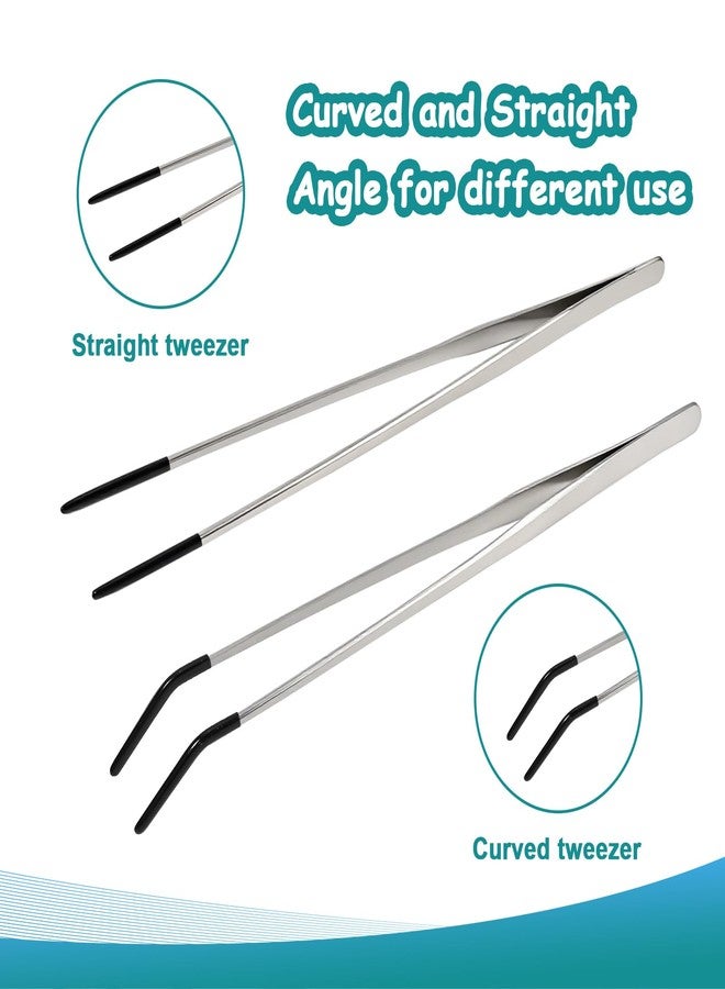 aesxniy 2 Pack Extra Long Stainless Steel Reptile Feeding Tongs with Rubber Tip - 10.6" Straight And Curved Long Tweezers for Aquariums, Feeder for Beard Dragons, Lizard and Snakes (Silver) - Image 2