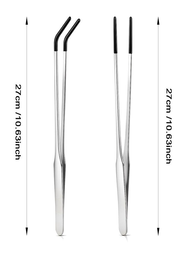 aesxniy 2 Pack Extra Long Stainless Steel Reptile Feeding Tongs with Rubber Tip - 10.6" Straight And Curved Long Tweezers for Aquariums, Feeder for Beard Dragons, Lizard and Snakes (Silver) - Image 3