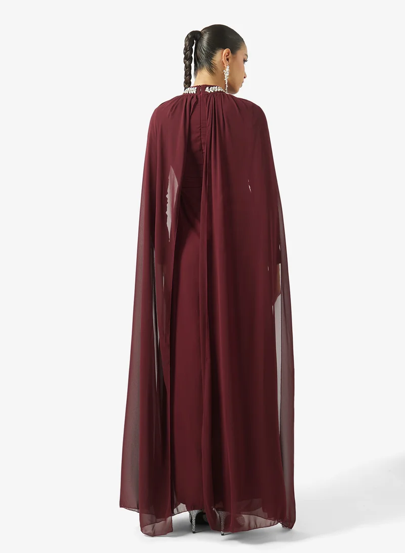Khizana Ruched A-line Dress With Cape