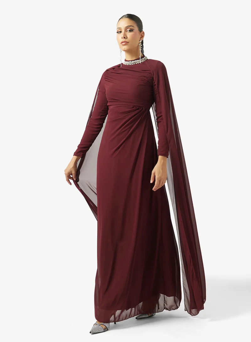 Khizana Ruched A-line Dress With Cape