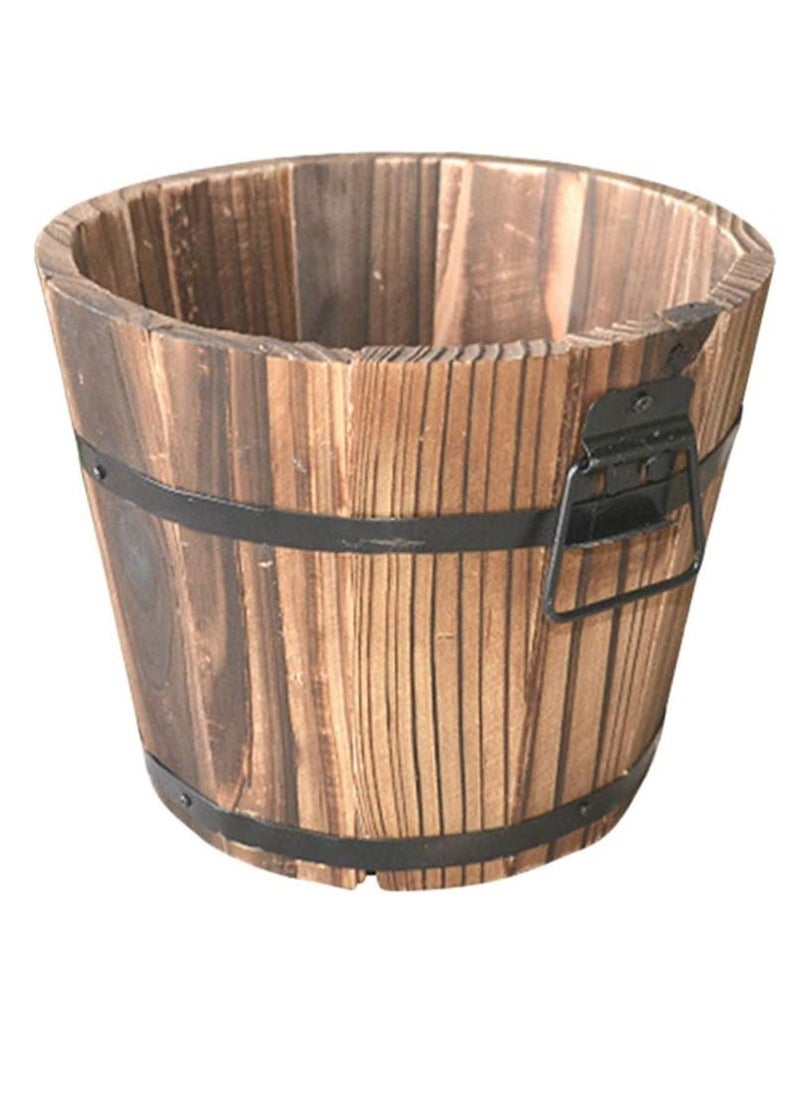 HOME TASTE TOMSUN Wooden Plants Pot with Handle Bucket Design Wood Planter Flowers Planter Box Round Shape  - Image 1