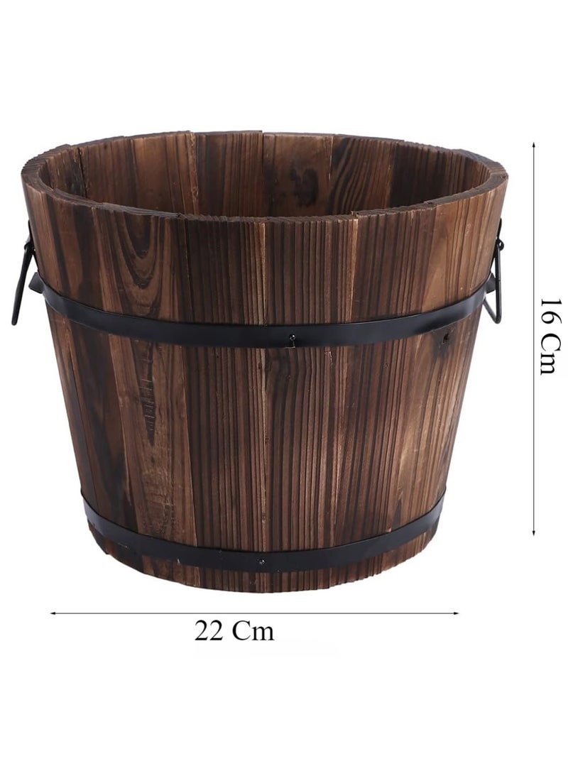 HOME TASTE TOMSUN Wooden Plants Pot with Handle Bucket Design Wood Planter Flowers Planter Box Round Shape  - Image 2