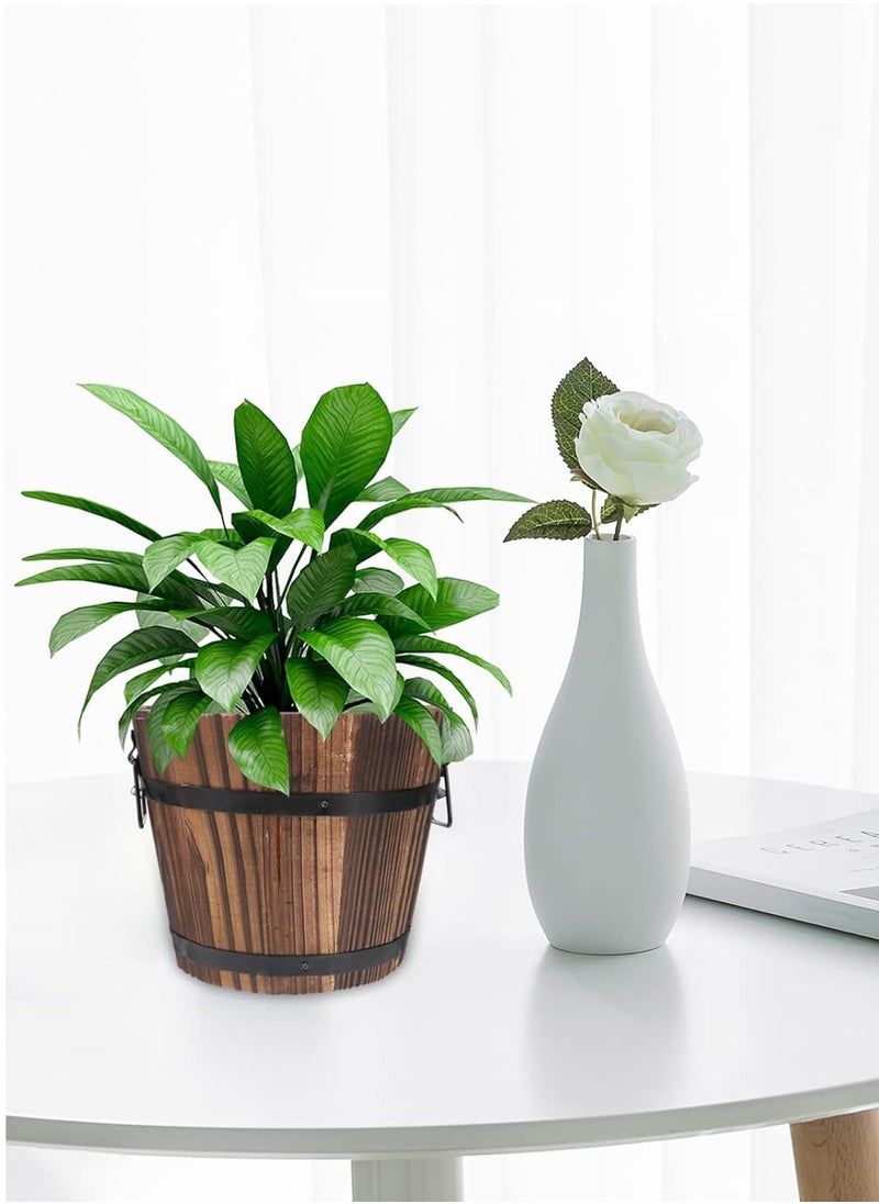 HOME TASTE TOMSUN Wooden Plants Pot with Handle Bucket Design Wood Planter Flowers Planter Box Round Shape  - Image 4