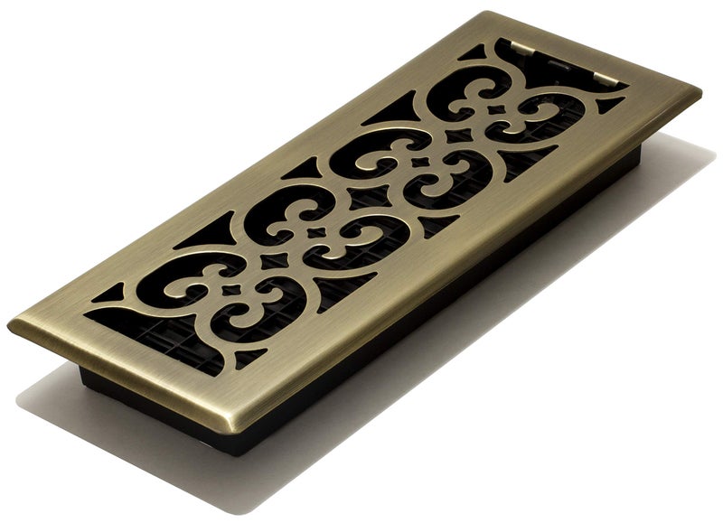 Decor Grates SPH412A Scroll Design Floor Register 4x12 Inches Antique Brass Finish