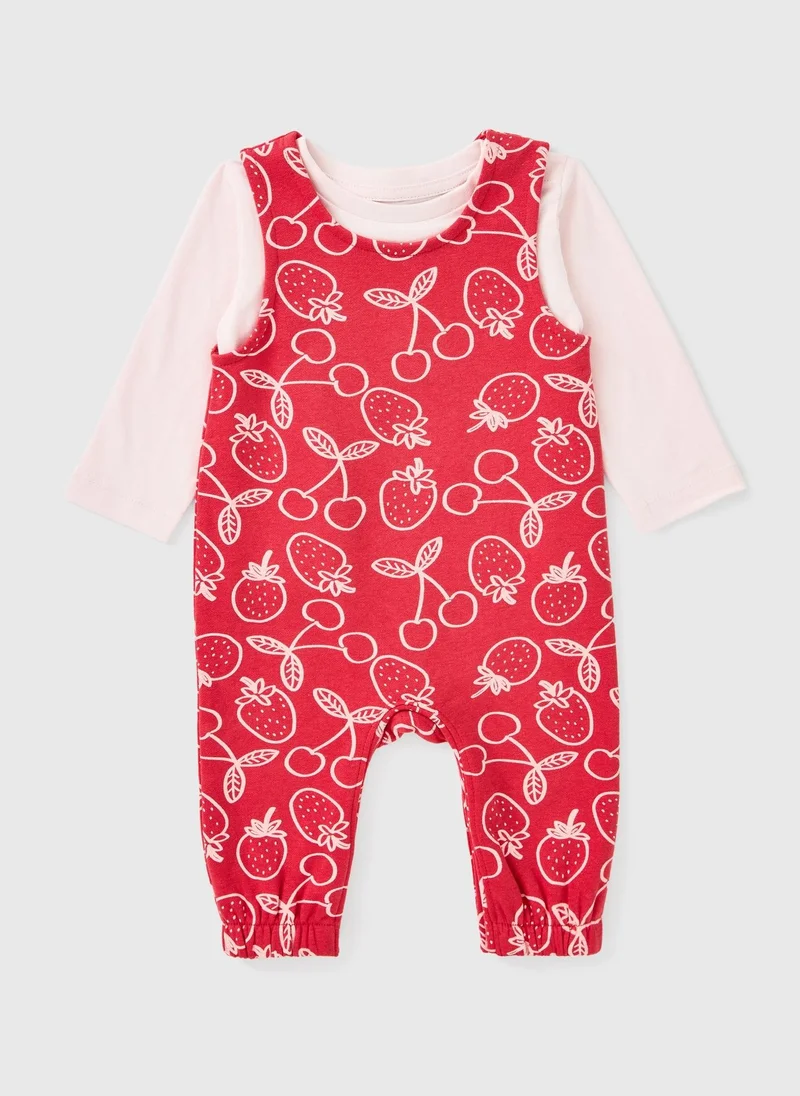Matalan Baby Red Strawberry Print Top & Dungaree Set