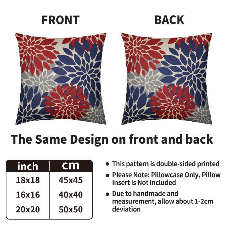 Smozenith 4th of July Pillow Covers 16X16 Inch Set of 2  Patriotic Blue Red Grey Modern Dahlia Floral Print Holiday Decorative Throw Pillow Covers Outdoor Farmhouse Cushion Case for Couch Sofa Bed Decor  - Image 4