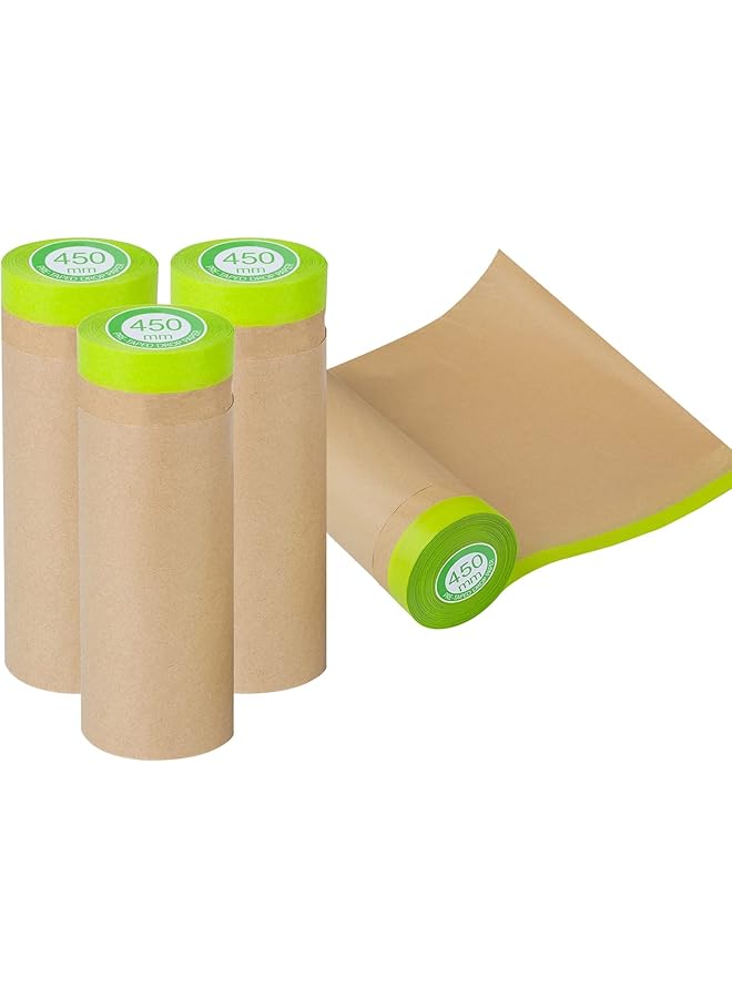 PROMASS promass Pre-Taped Masking Paper for Painting 45cmx12m Tape and Drape Painters Paper, Paint Adhesive Protective Paper Roll for Covering Skirting, Frames, Cars and Auto Body (4 Rolls)  - Image 1