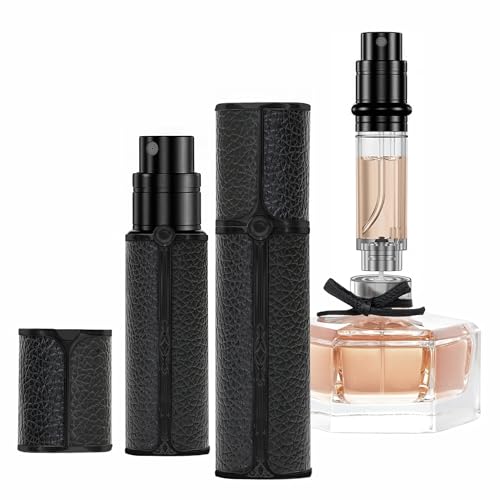 muilsae BF01BKB Leather Perfume Bottle 10ml BottomFill Refillable Dispenser LeakProof Portable for Men Women Ideal for Travel Gifting Daily Use BKB - Image 1