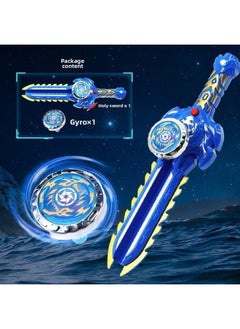 Luminous Alloy Gyro Sword Toy Children's Alloy Battle Interactive Boy Langrisser Launcher Rotating Zhantuo-Color:I* Luminous Gyro [ice Soul Blue Sword]-Specifications:Interactive Battle-lighting Gyro Sword-transmitter