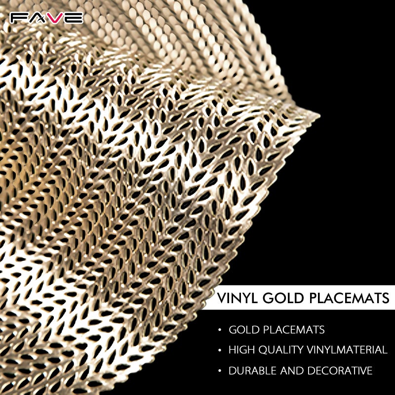 FAVE 6PCS Gold Vinyl Round Placemats, Wheat Sheaf Design 15 Inch Placemats Set of 6 Washable for Dining, Events, Banquet, Home & Daily Use (Gold Wheat,6pcs) - Image 3